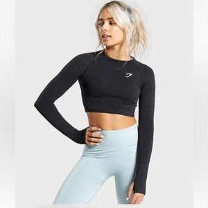 Gymshark Vital seamless long sleeve crop top in black marl